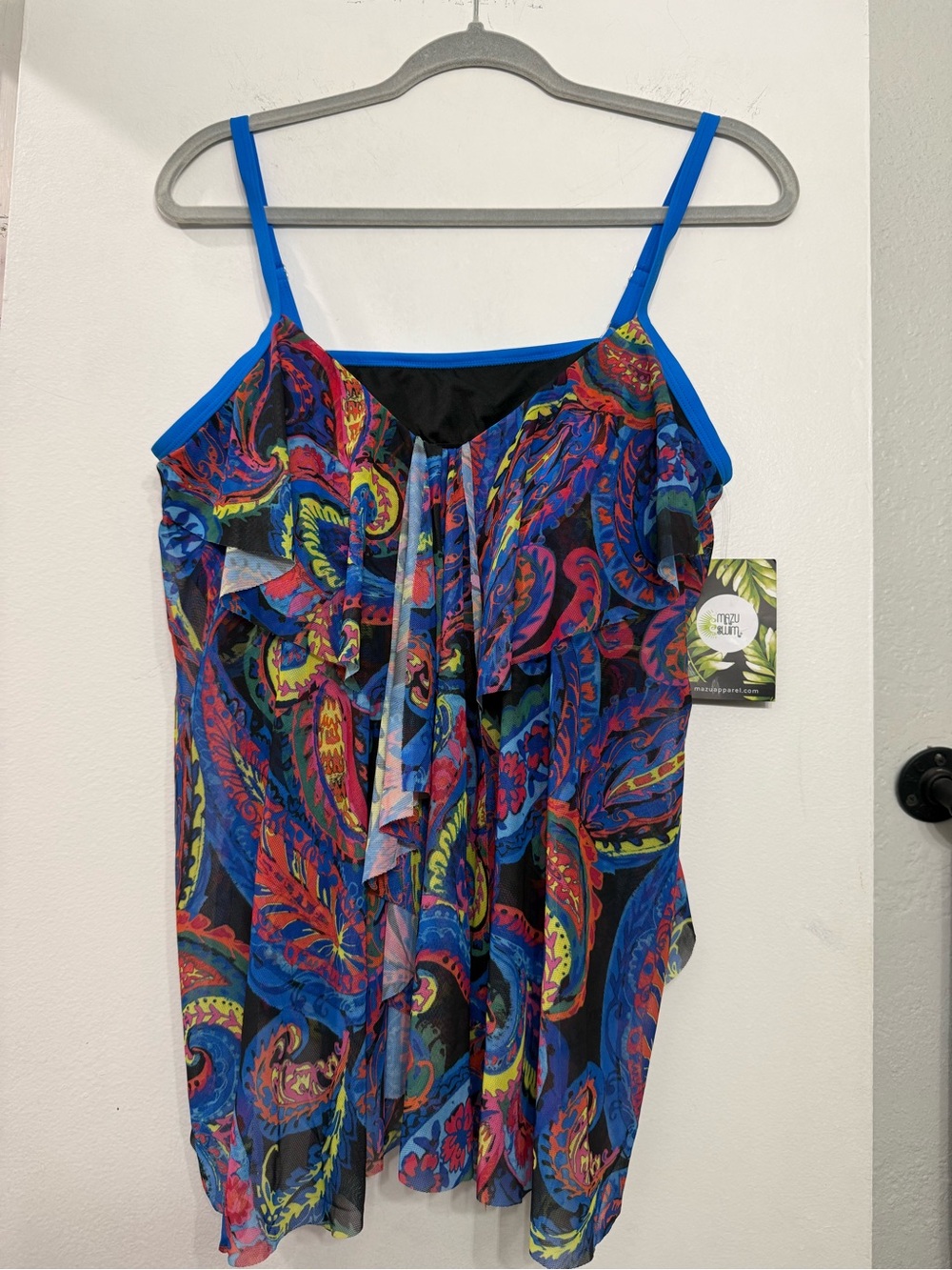 Paisley Tankini and black bottoms plus size